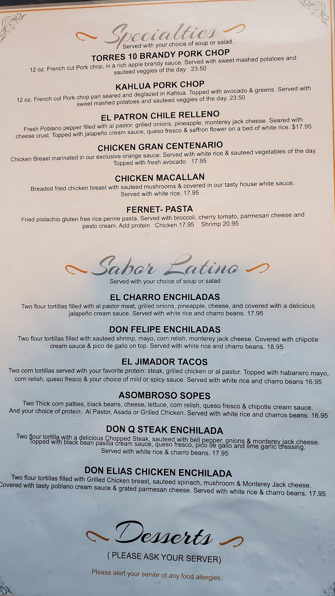 Menu at Mr. Q Restaurant, Atascadero
