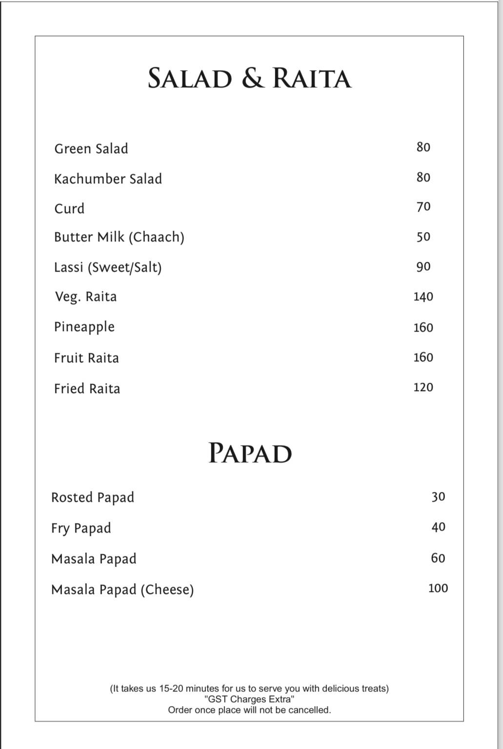 Mudra Restaurant menu
