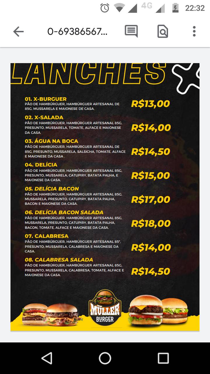 Müller Burger cardápio