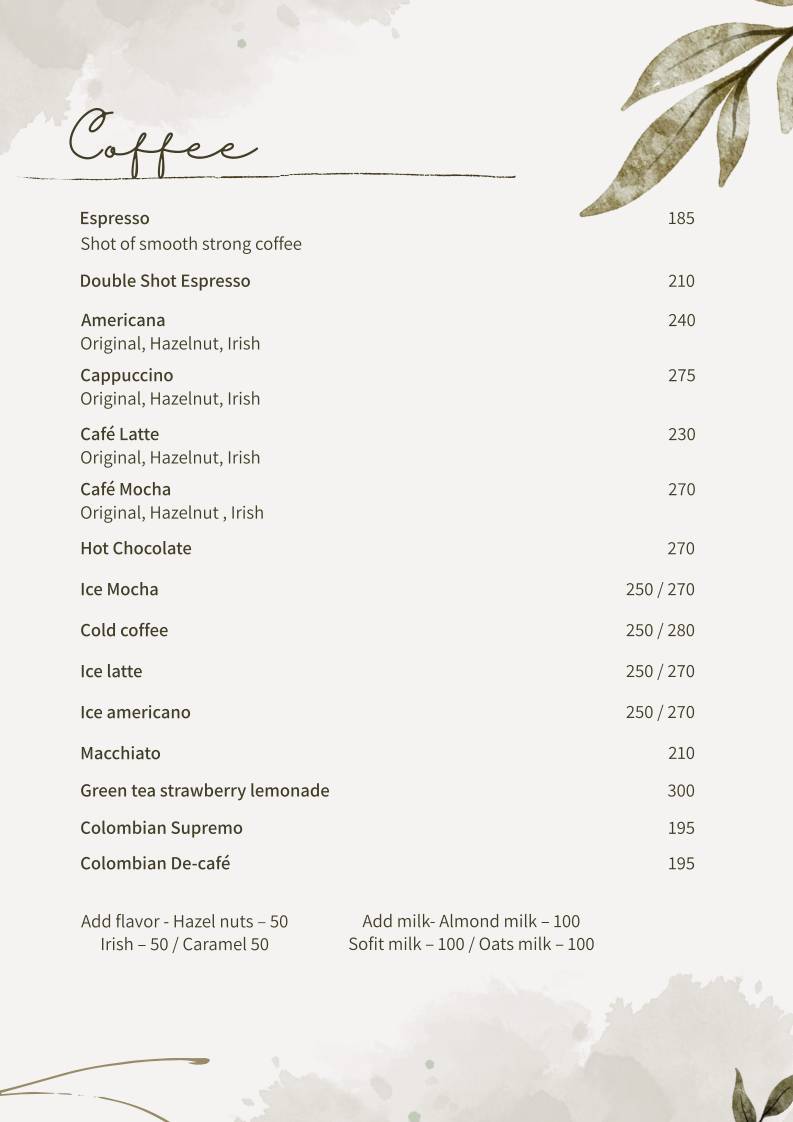 Cafe Basilico - Colaba menu