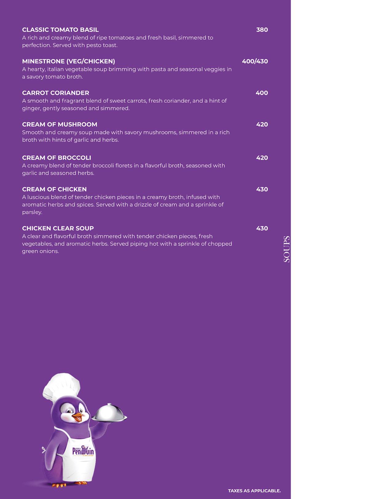PURPLE PENGUIN menu