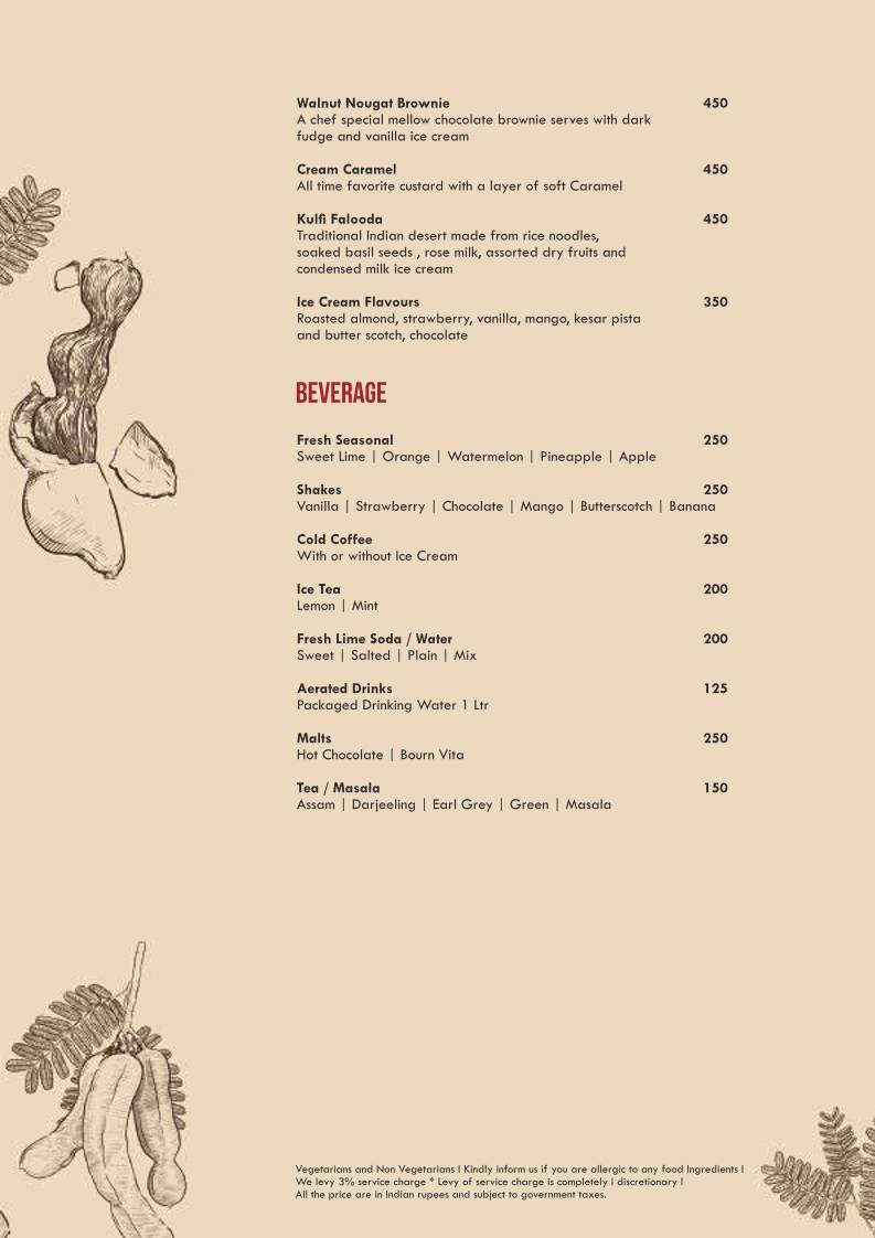 Tamarind Restaurant and Poolside, Colaba menu
