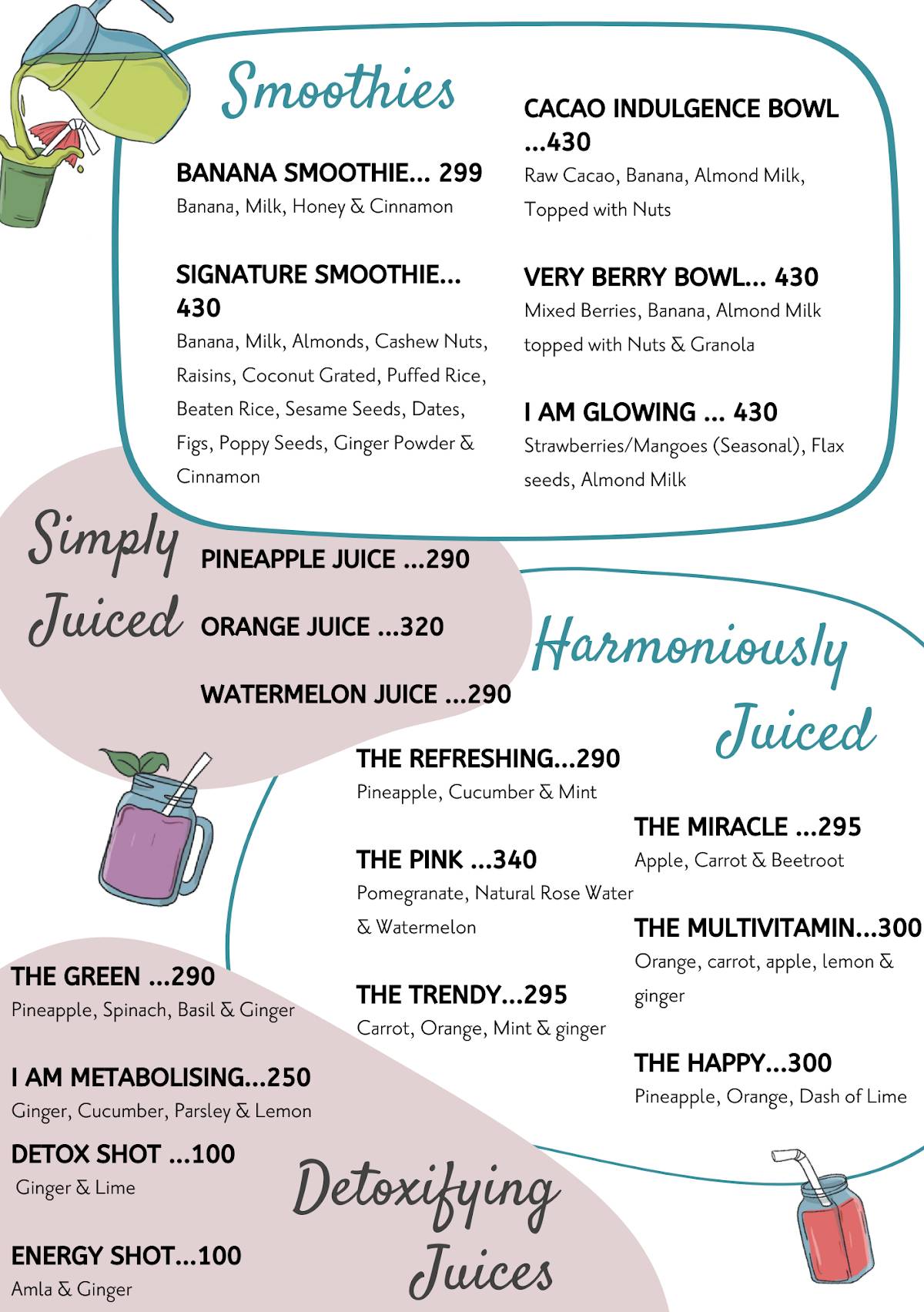 The Yoga House Studio & Cafe menu