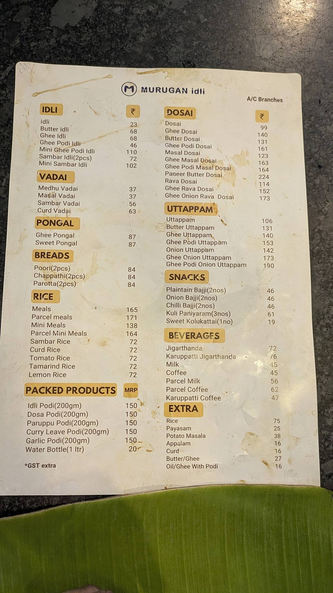Murugan Idli Shop menu