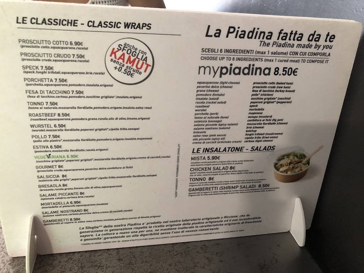 Menu di My Piadina (Lignano Sabbiadoro) 