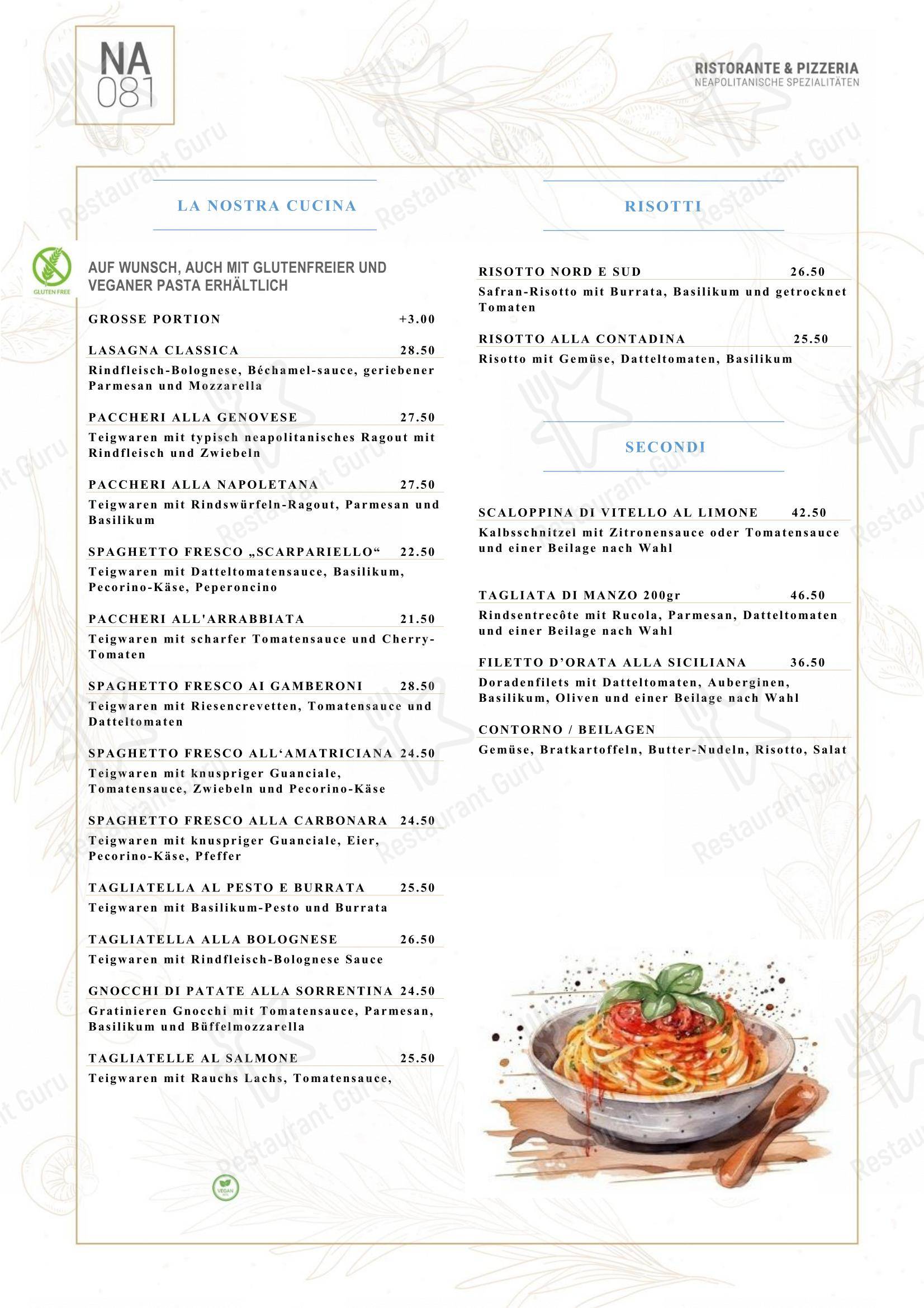 Menu per NA081 in Zurigo