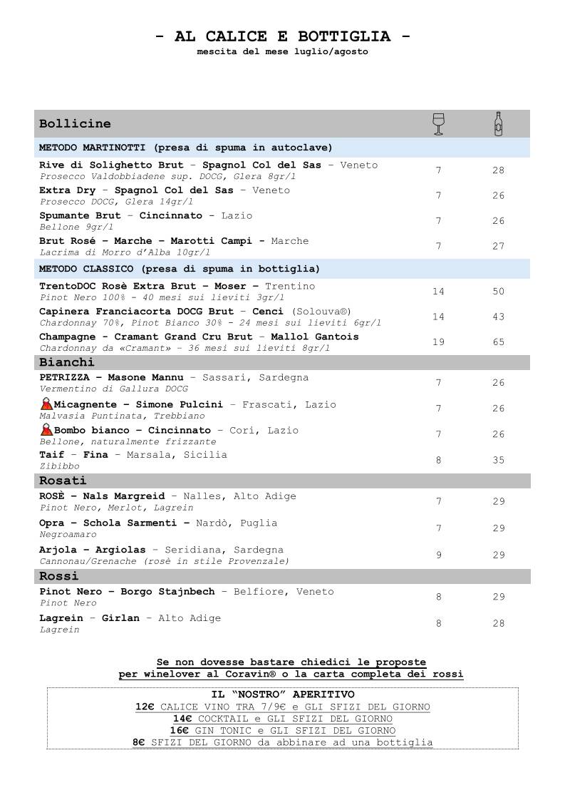 Menu di NOSTRO enoteca 