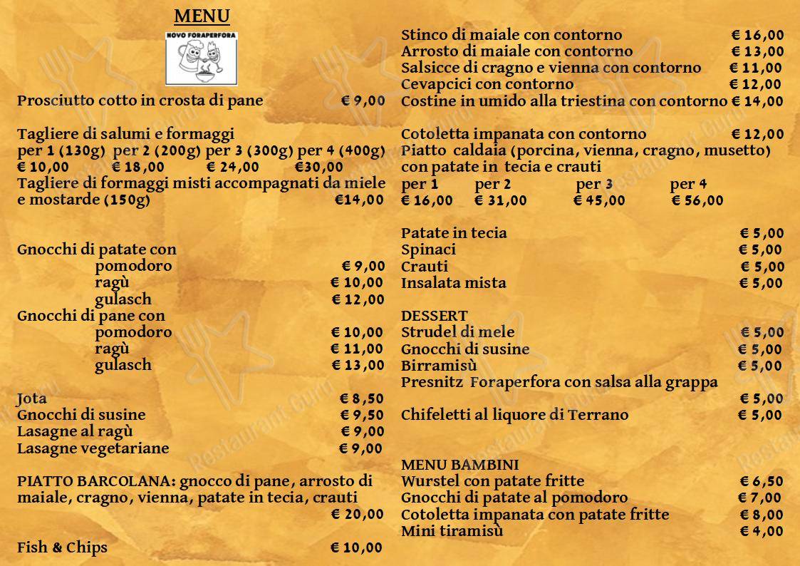 Menu di NOVO Foraperfora 