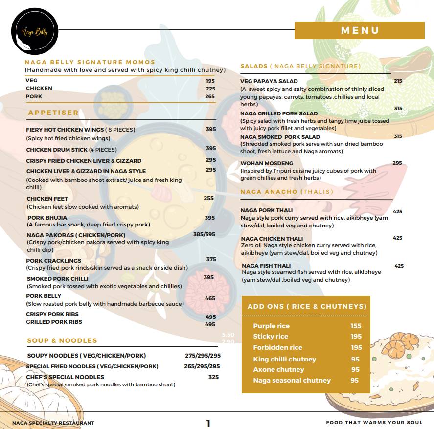 Menu at Naga Belly, Mumbai