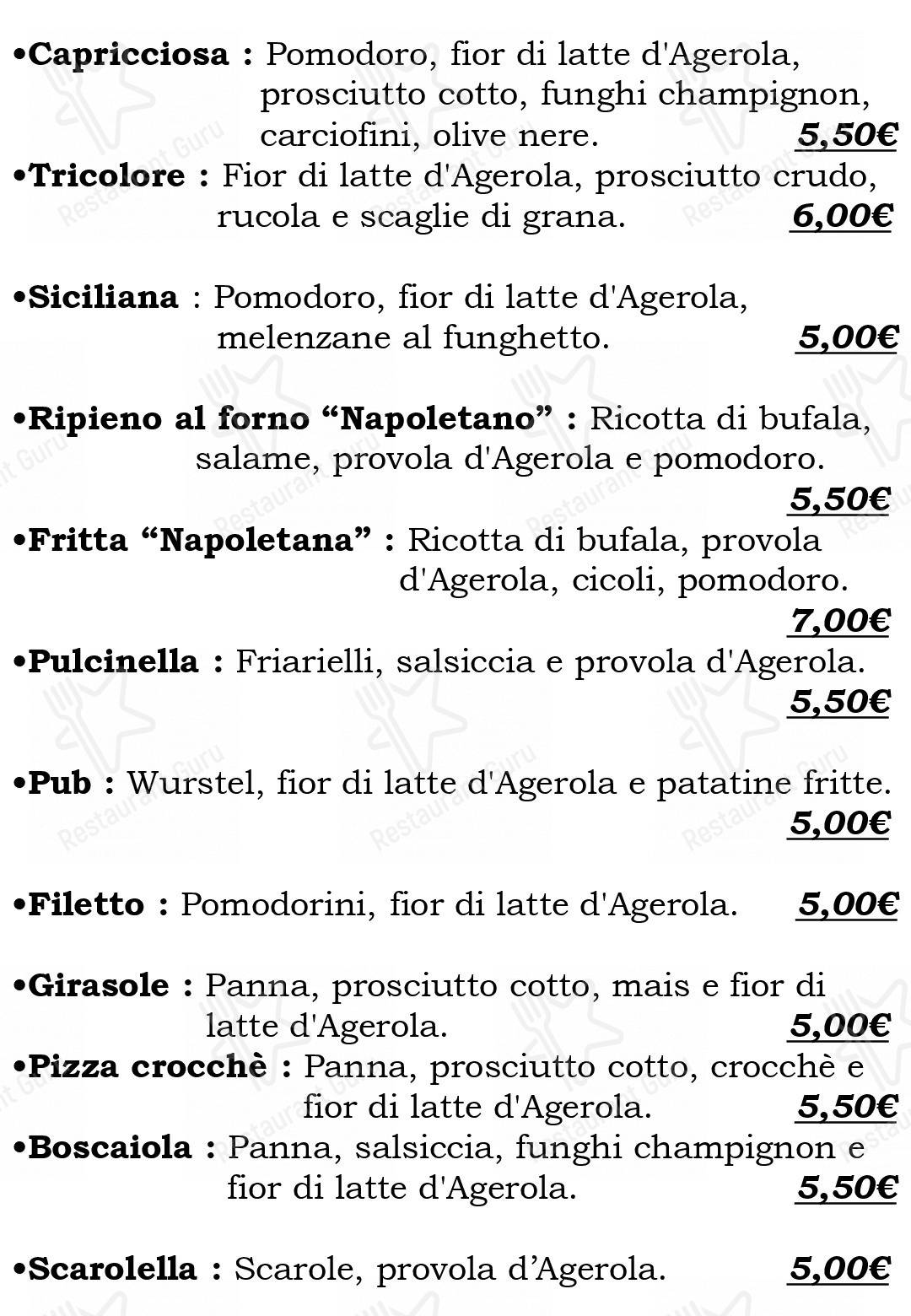 Menu di Pizzeria Osteria Barone - pasti e bevande