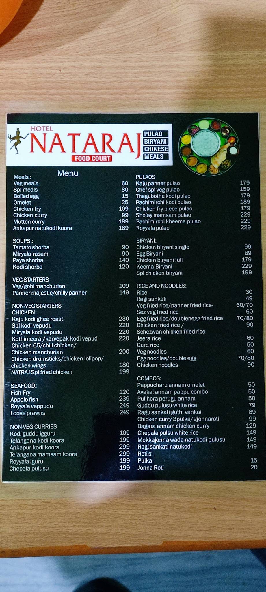 Menu at Natraj Restaurant & Bar, Karimnagar