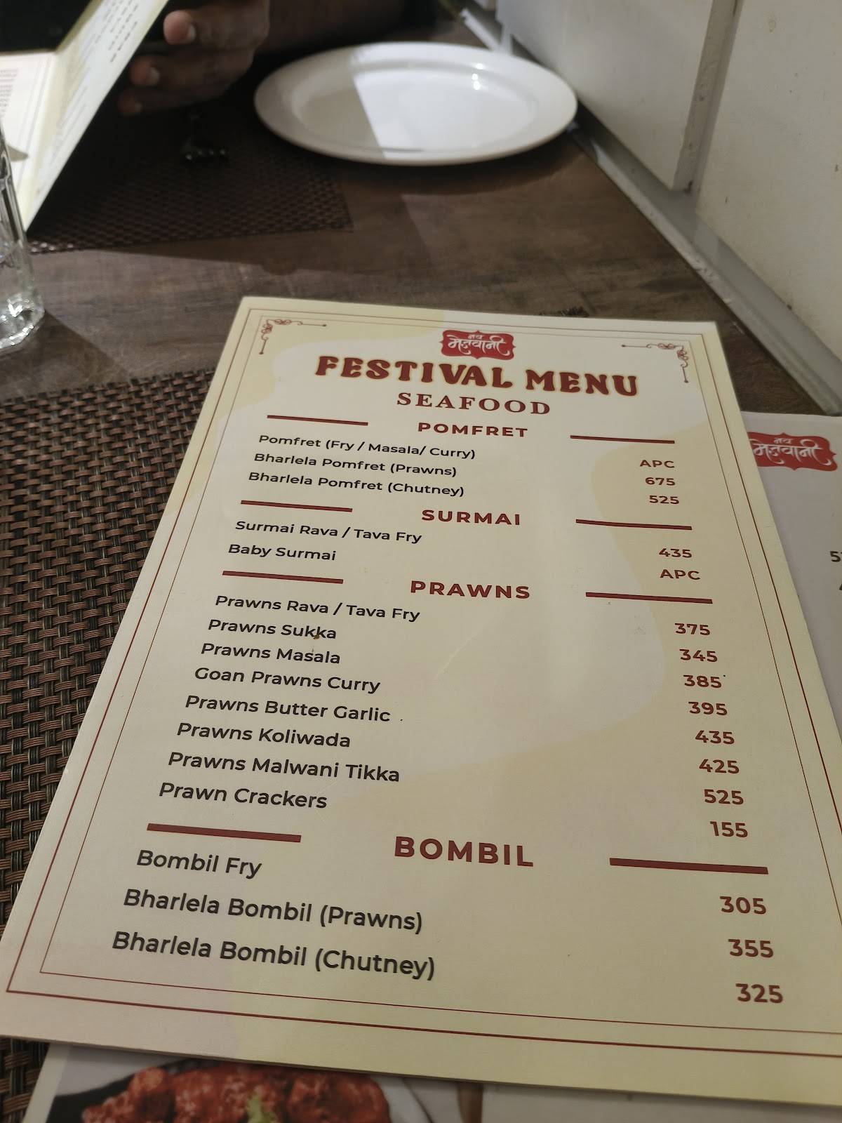 Nav Mejwani Seafood Restaurant menu
