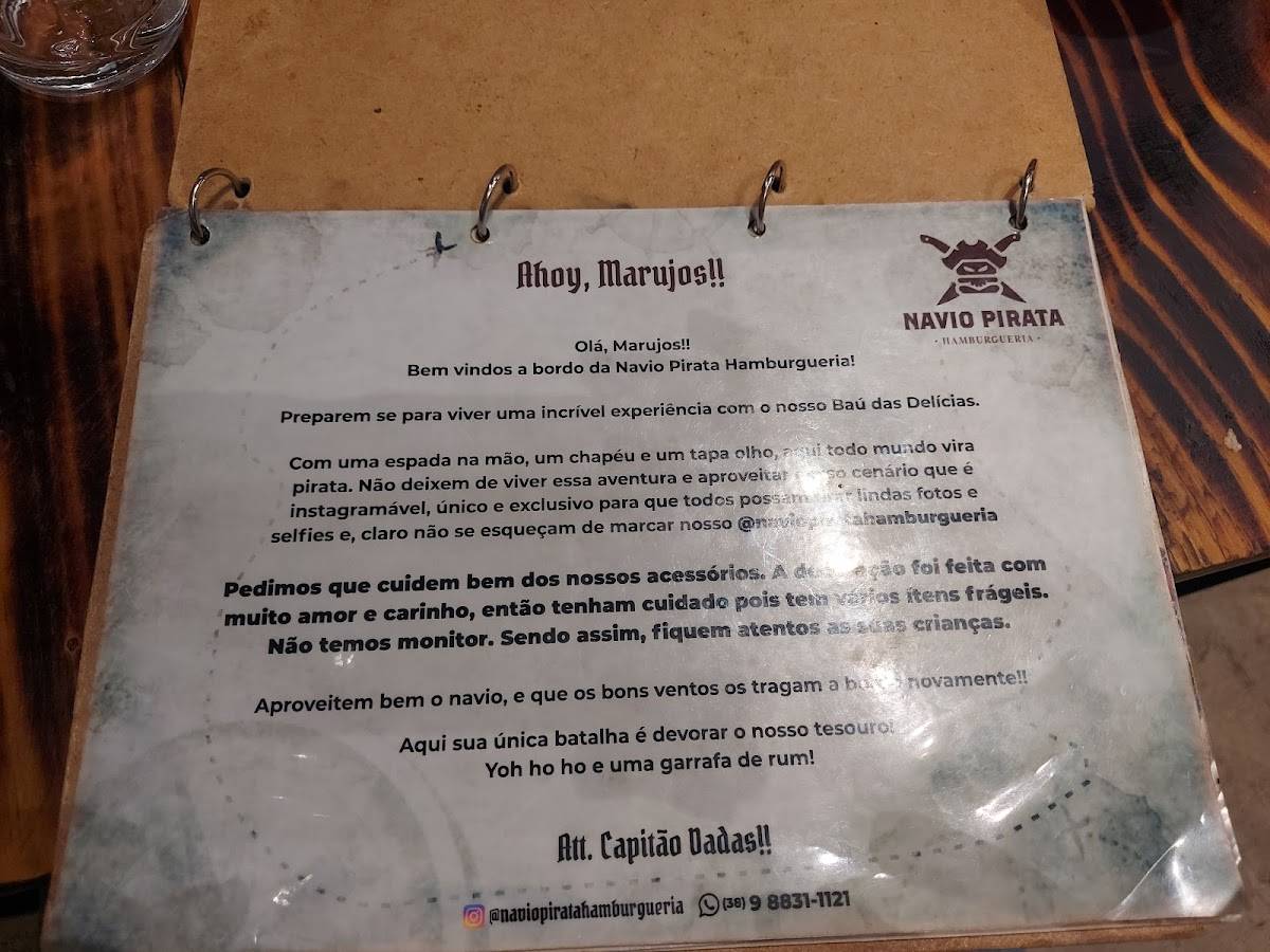Navio Pirata Hambúrgueria cardápio