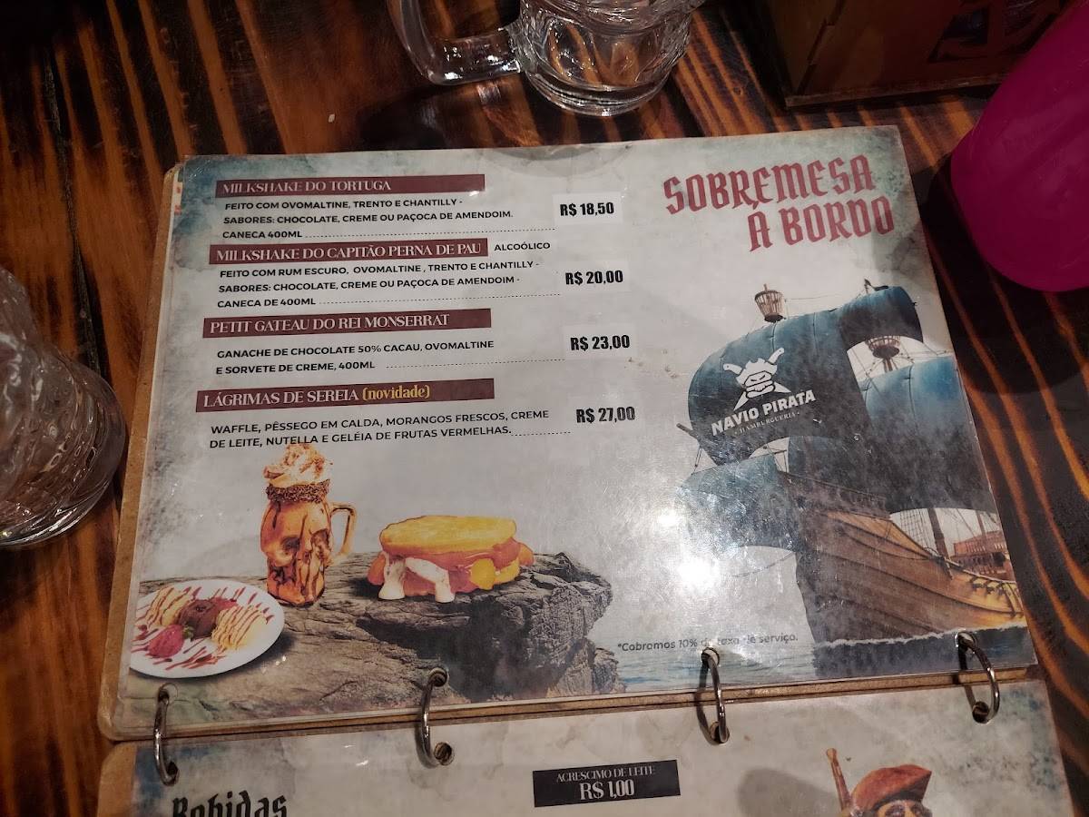 Navio Pirata Hambúrgueria cardápio