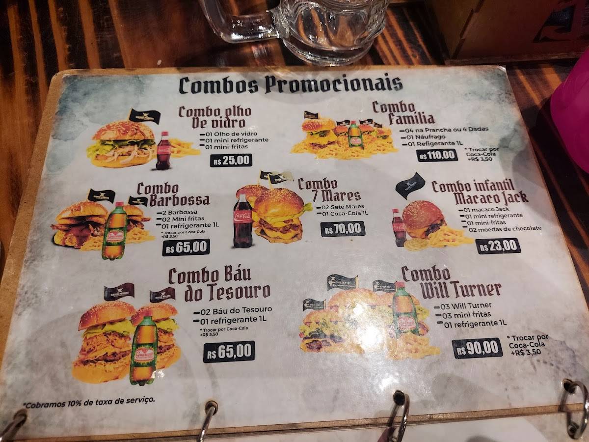 Navio Pirata Hambúrgueria cardápio