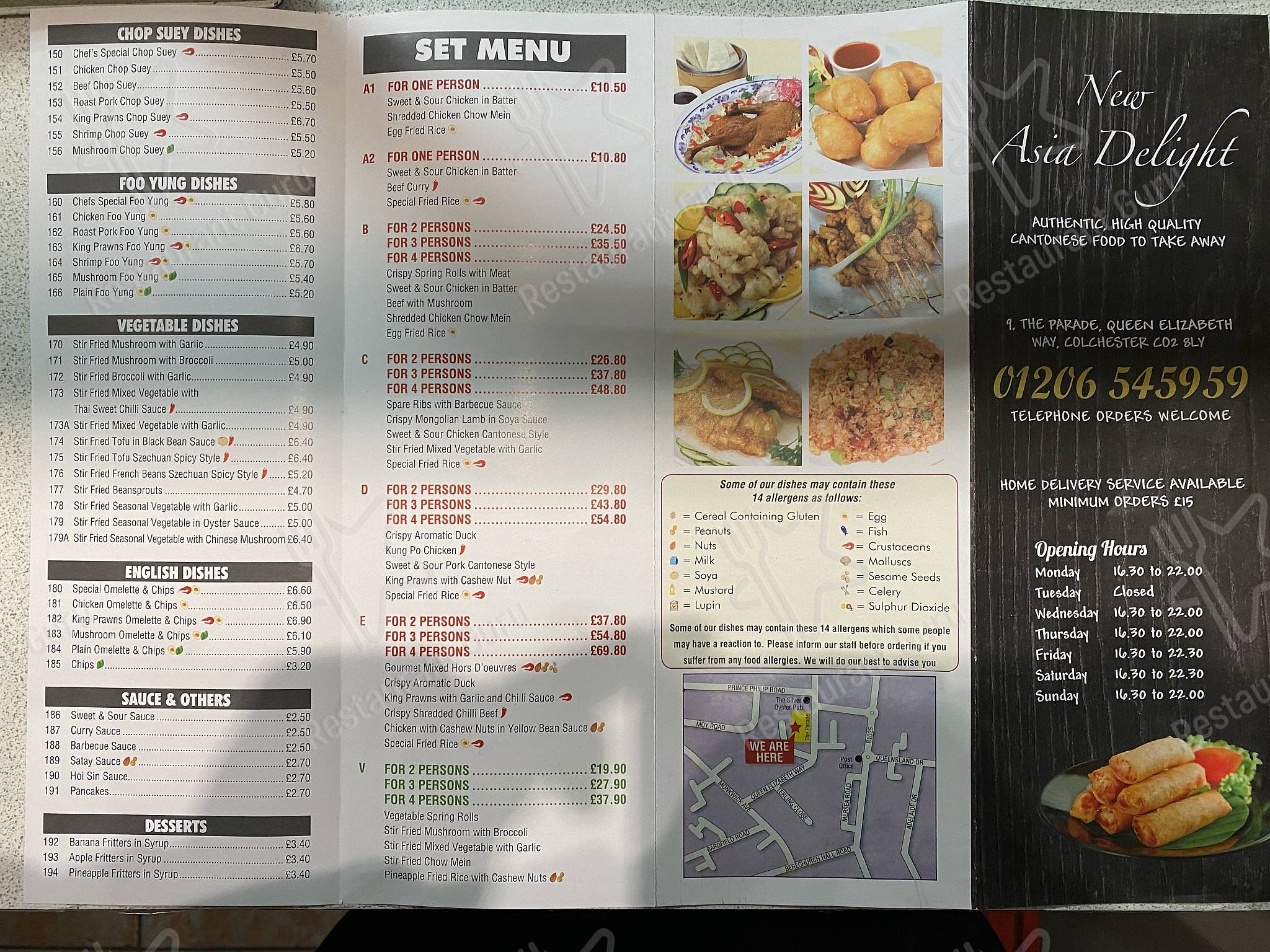 Menu at New Asia Delight restaurant, Colchester