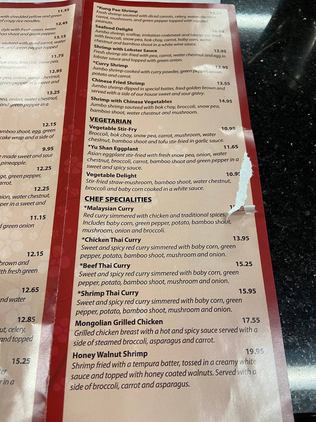 Menu at New Asia restaurant, Paducah