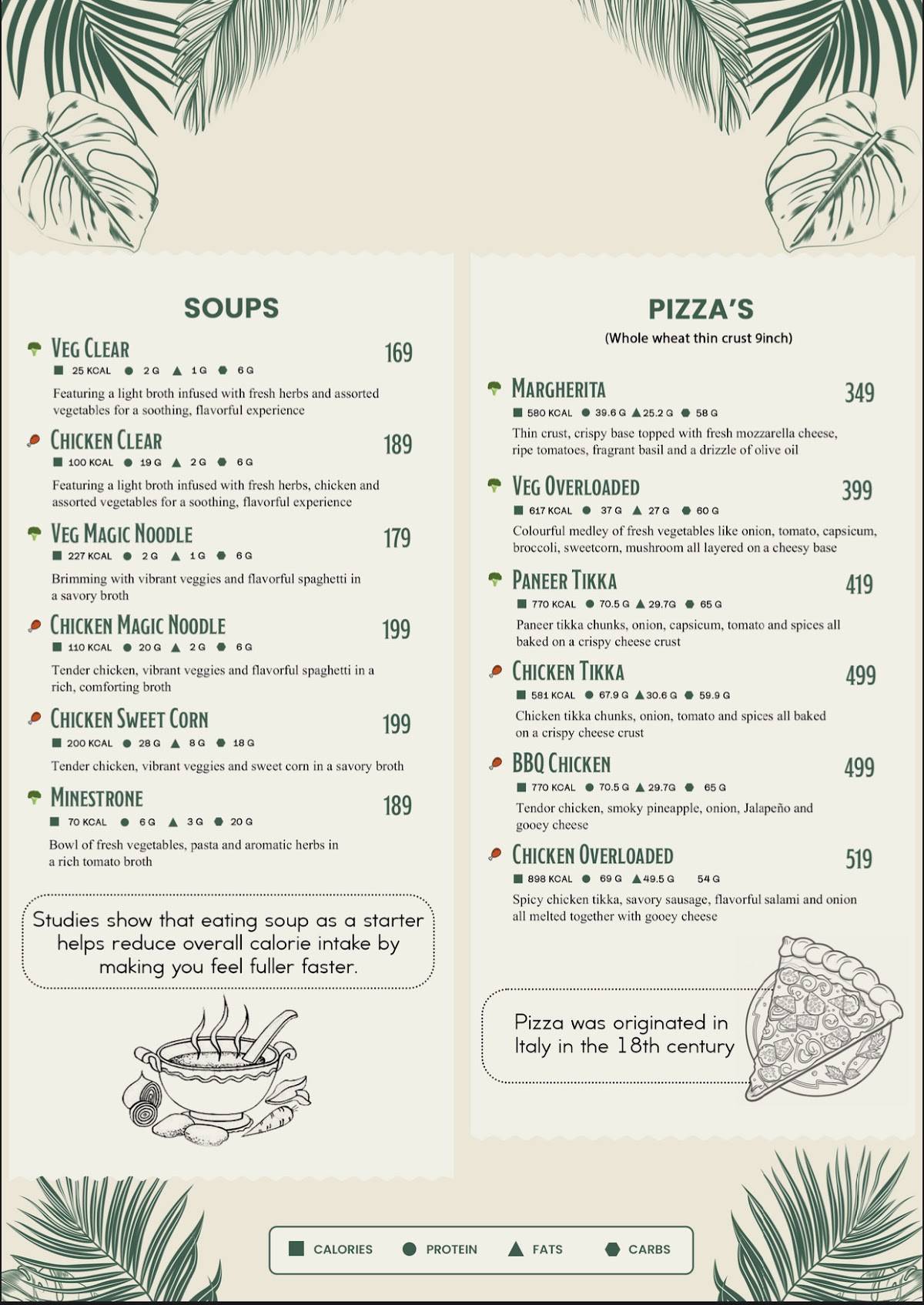 Healthy Chef menu