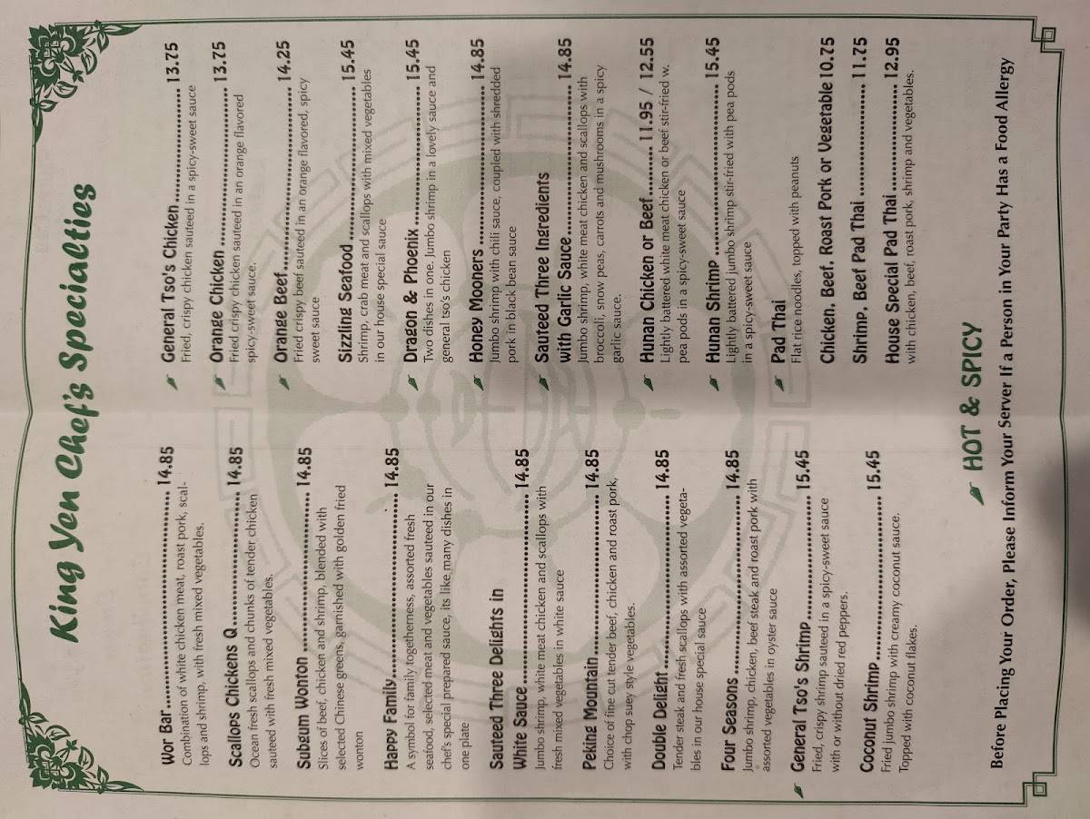 Menu at new king yen too chinese restaurant southwick