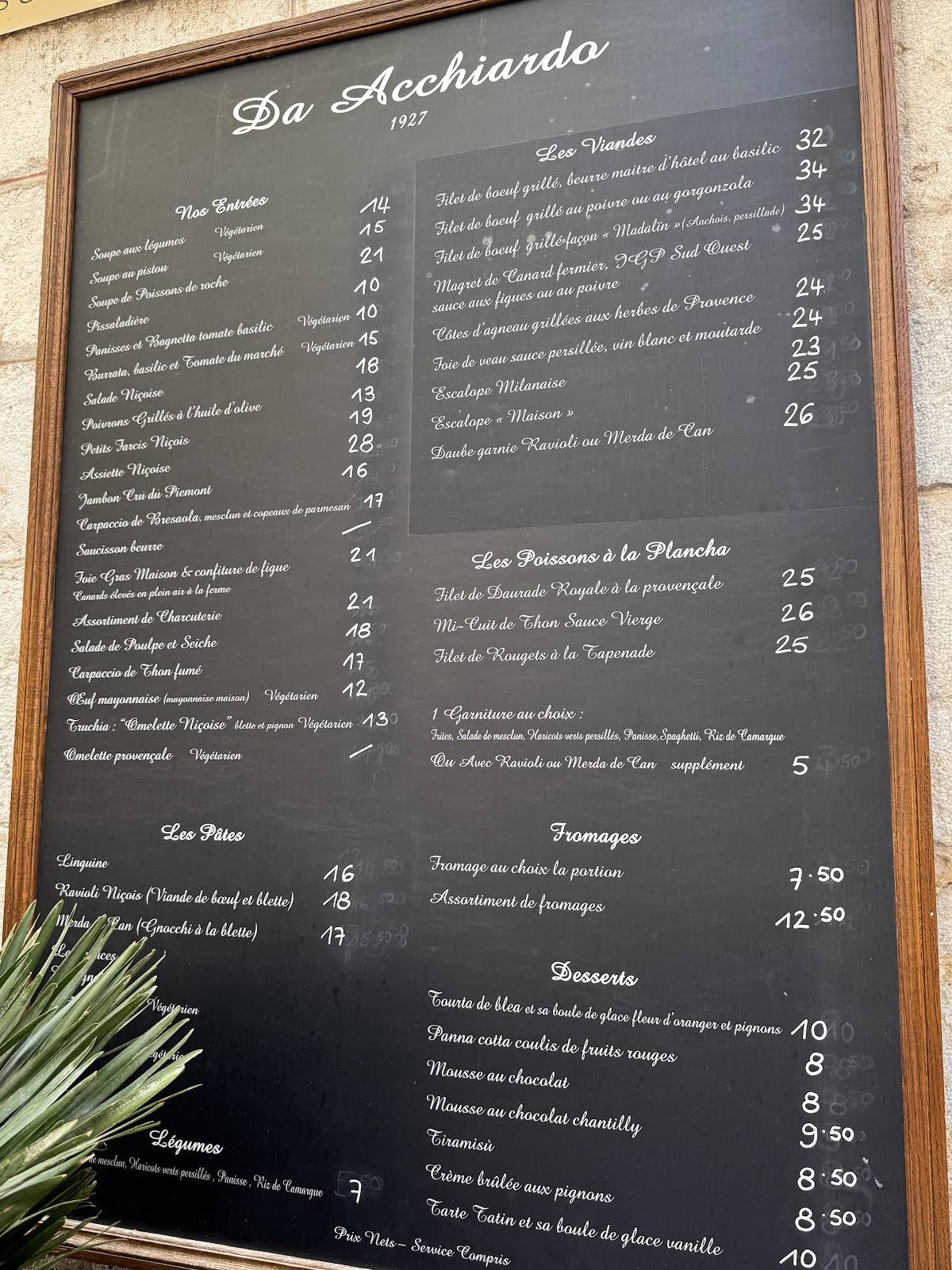 Menu de Chez Acchiardo