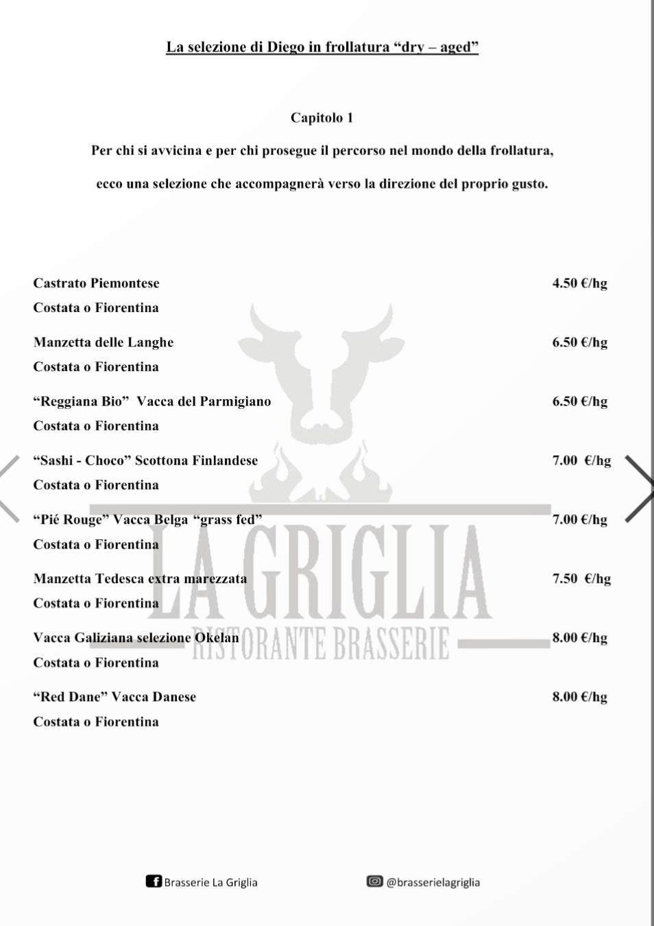 Menu di Brasserie La Griglia 