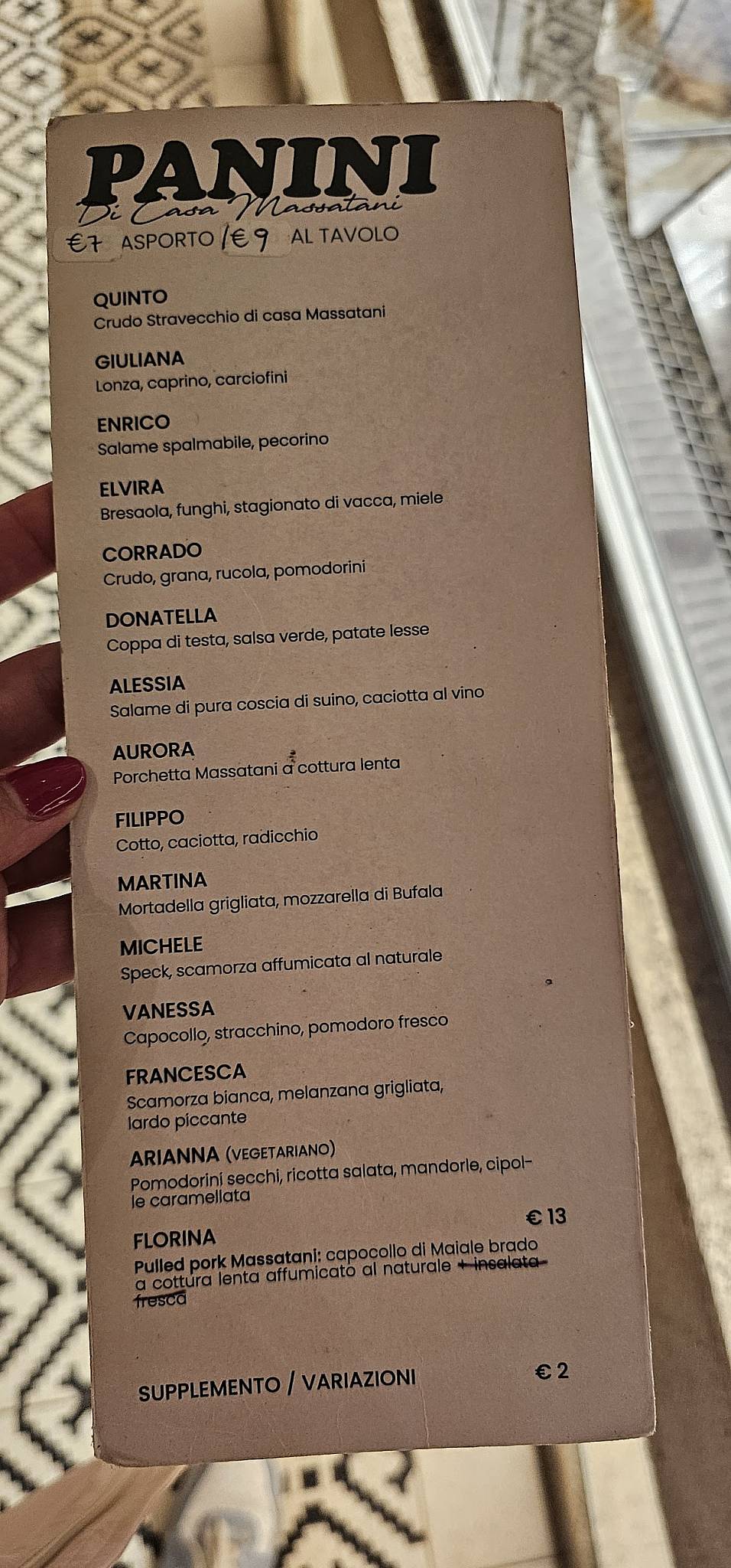Menu di Norcineria Massatani 1913 