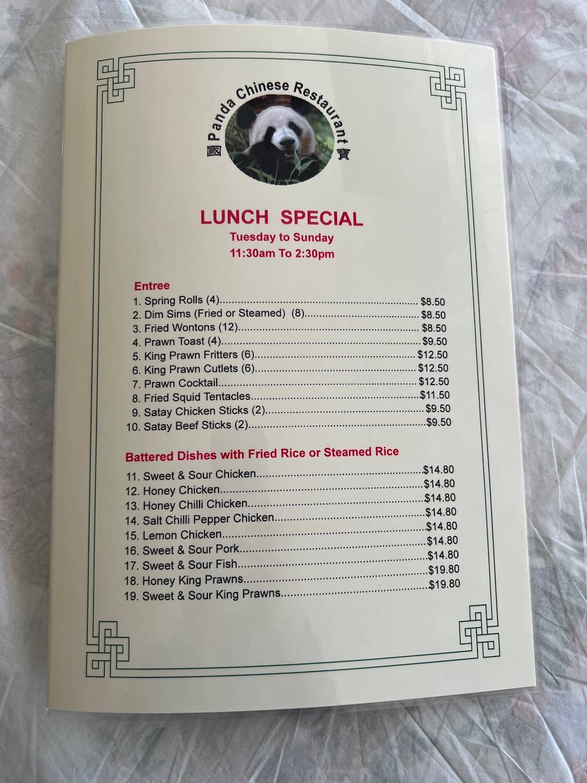 Menu At Panda Chinese Restaurant Take Away Northam