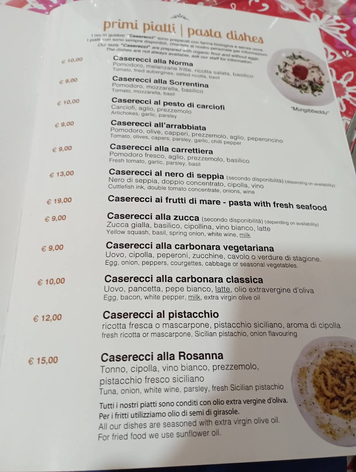 Menu di De Fiore Nuova Trattoria del Forestiero 