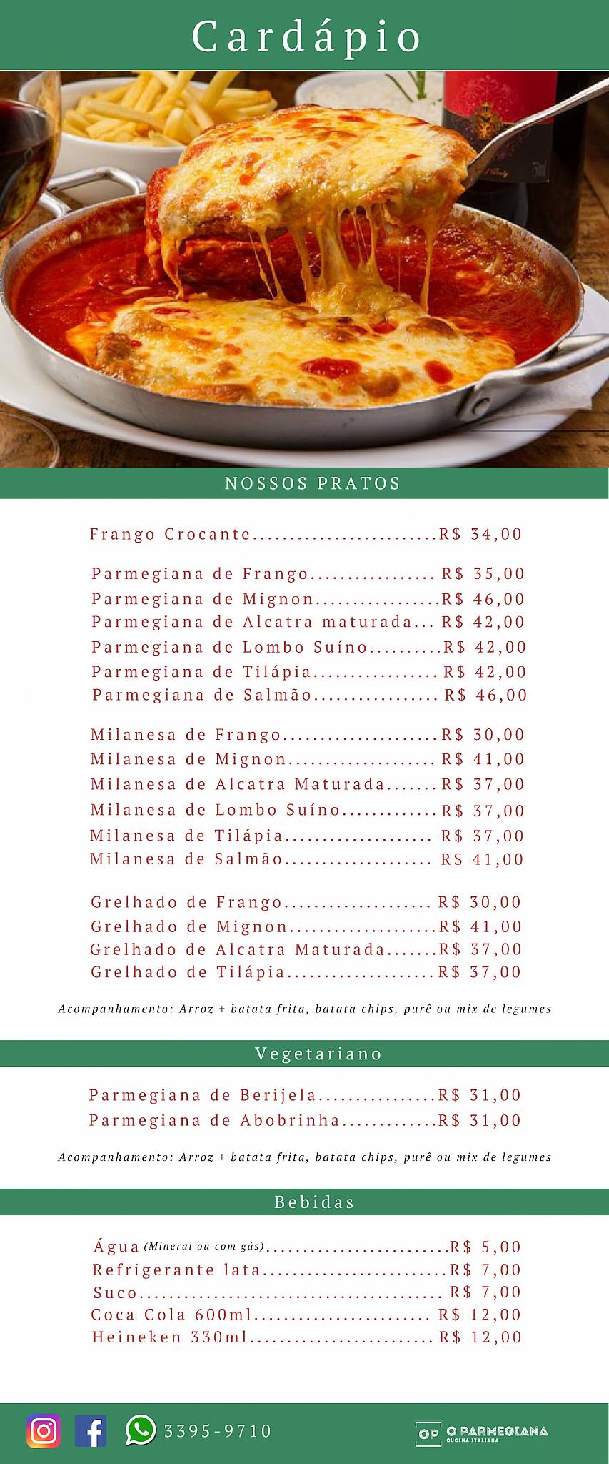 O Parmegiana cardápio