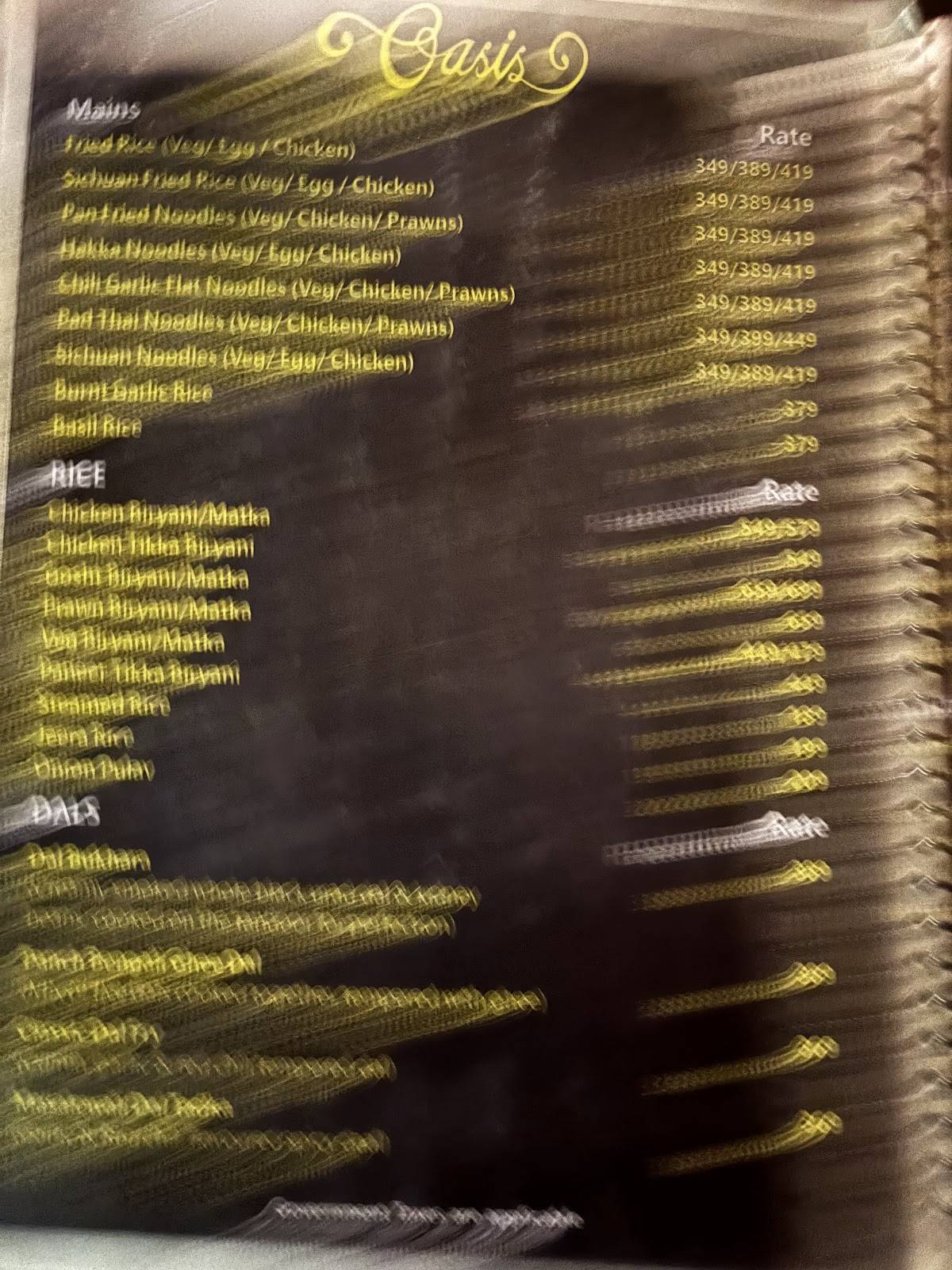 OASIS RESTAURANT, BAR & BANQUETS menu