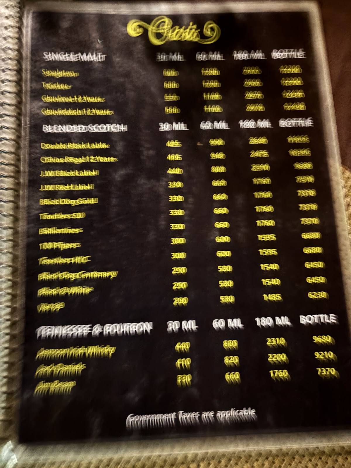 OASIS RESTAURANT, BAR & BANQUETS menu