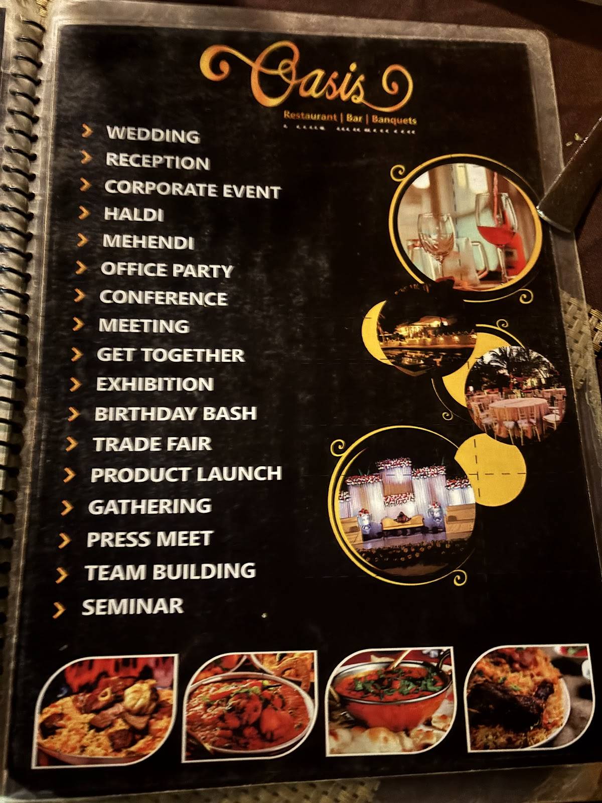 OASIS RESTAURANT, BAR & BANQUETS menu