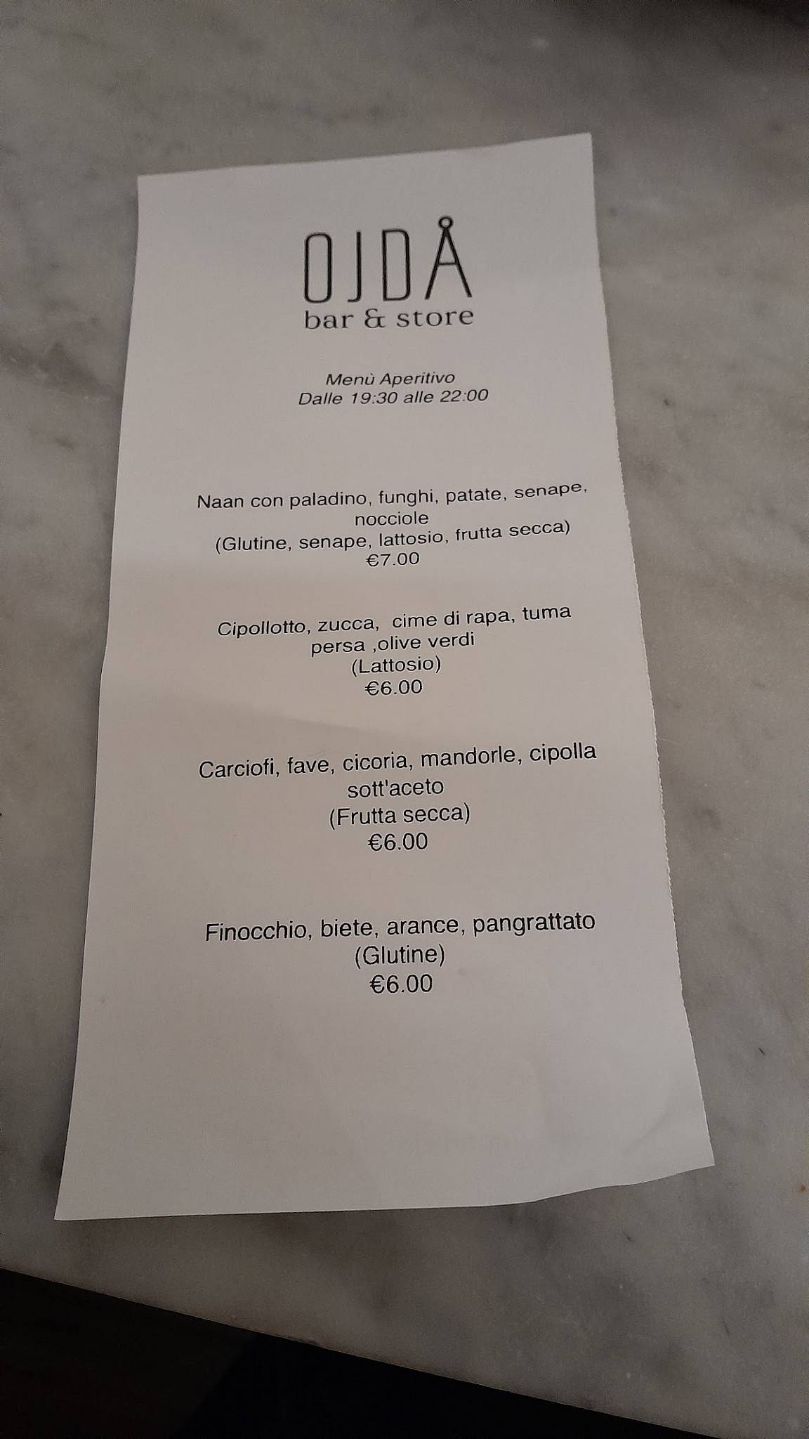 Menu de OJDÅ