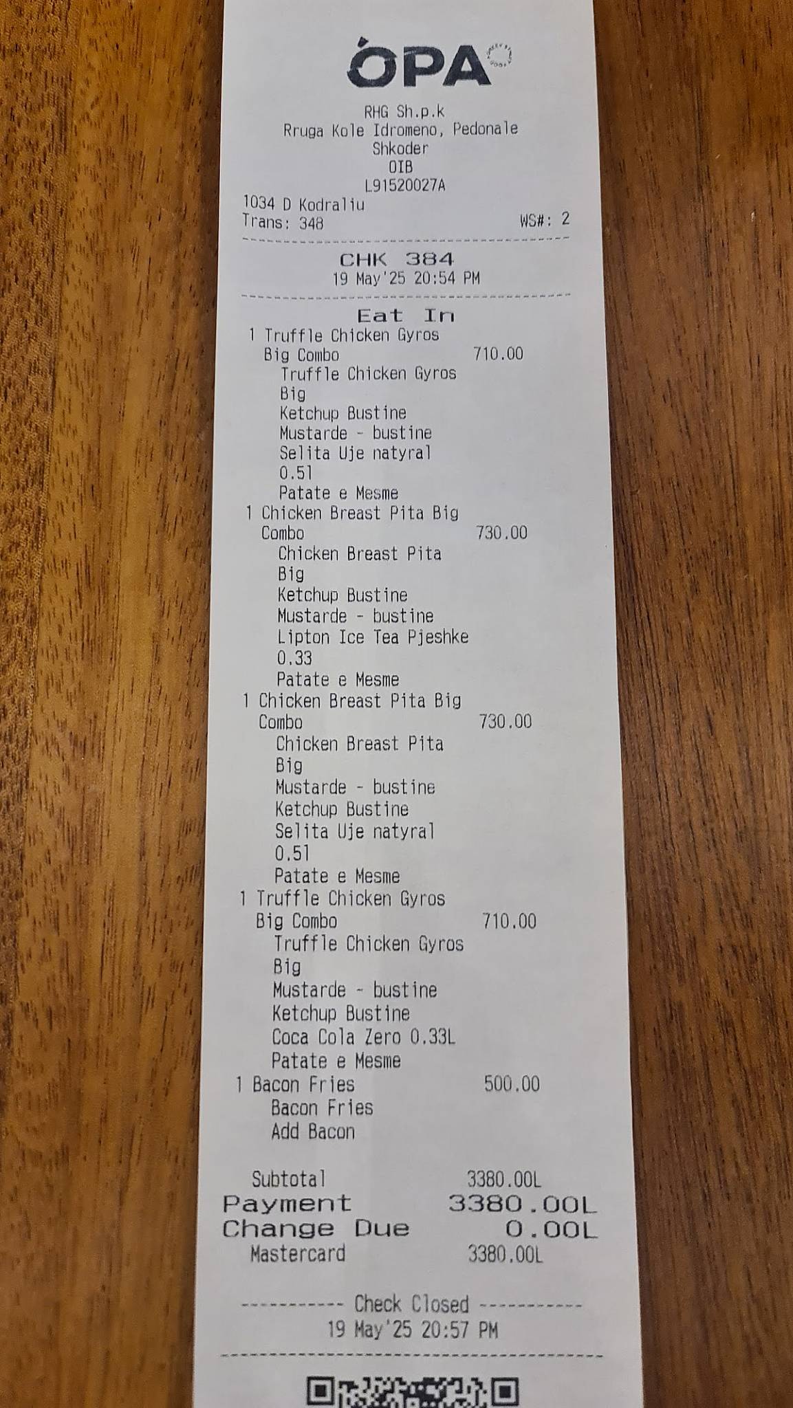 Menu de OPA Shkodër