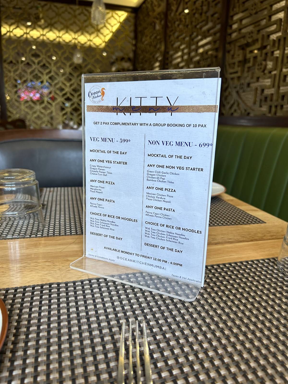 Ocean Kitchen Fine Dine menu