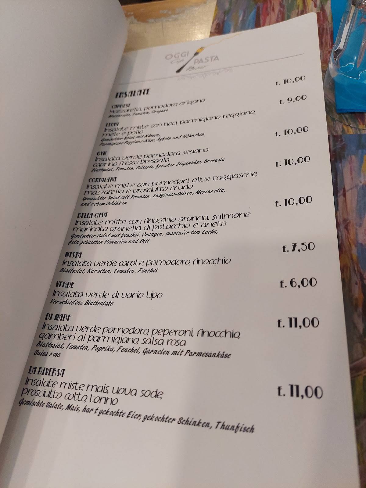 Menu di Oggi Pasta 