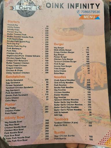 Oink Infinity menu