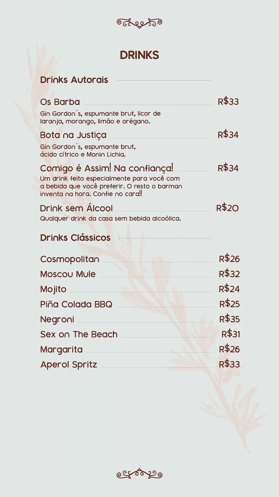 Olegária Cozinha Informal cardápio