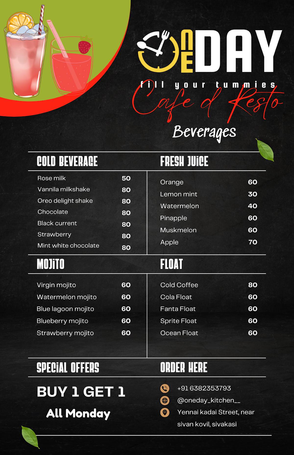 One Day Kitchen menu
