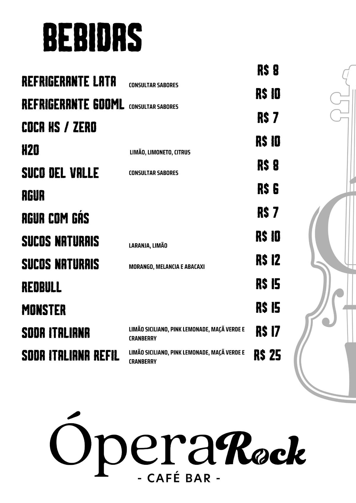 Ópera Rock Bar & Burger cardápio