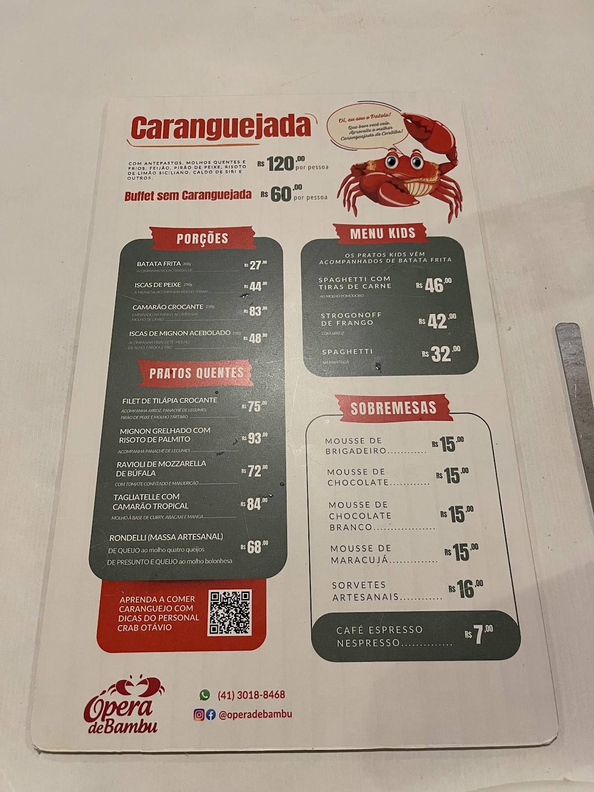 Ópera de Bambu cardápio
