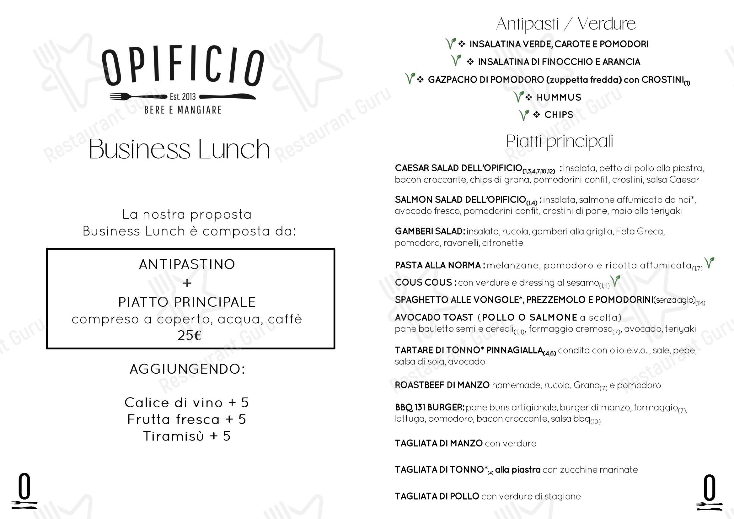 Ristorante Opificio in Noventana - 菜单