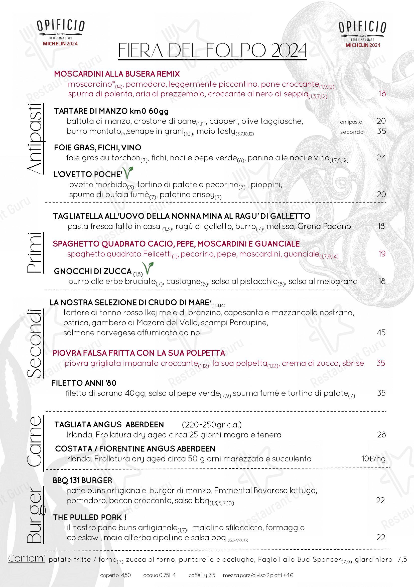 Menu per Ristorante Opificio pub & bar