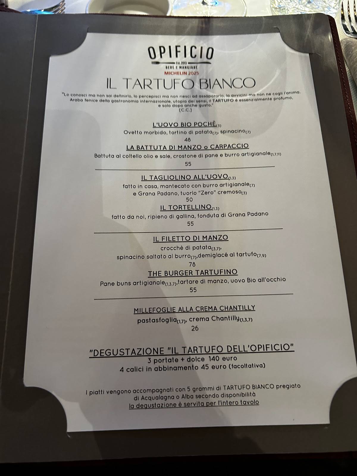 Menu di Ristorante Opificio 