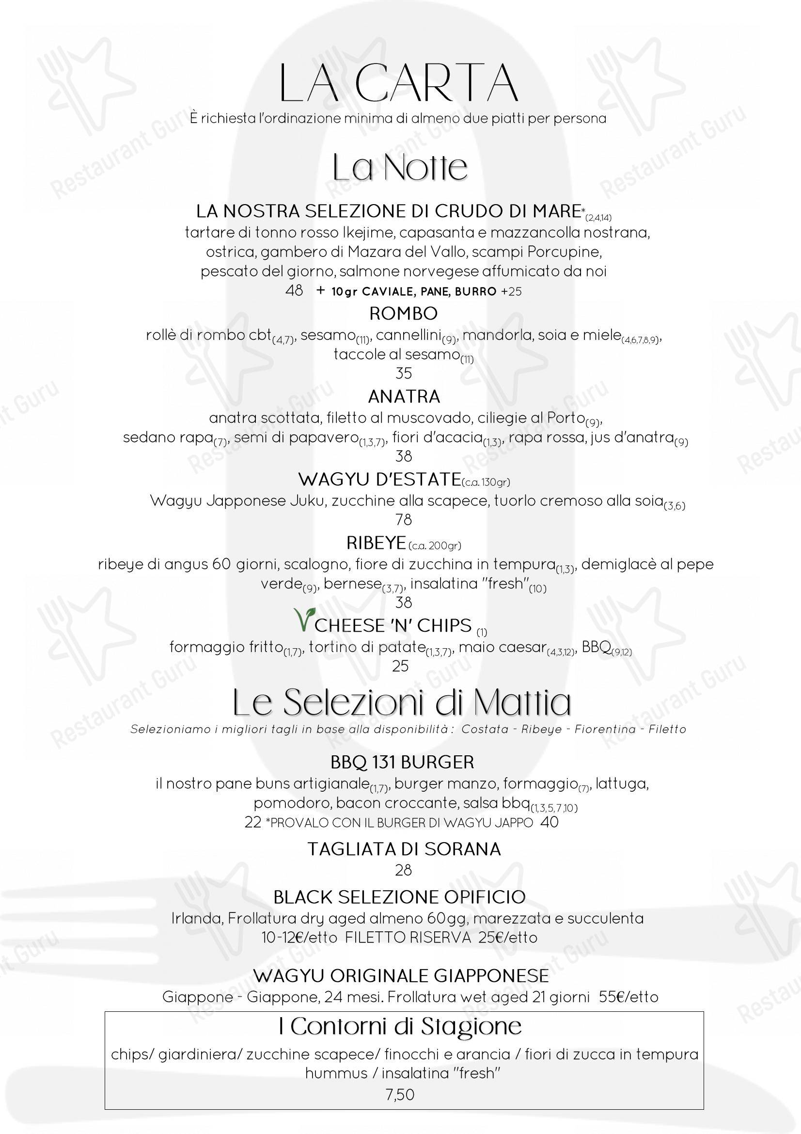 Menu di Ristorante Opificio - Ночное меню