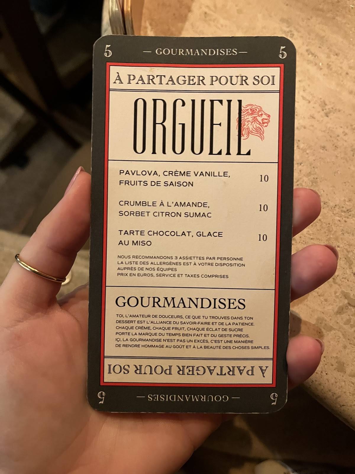 Menu de Orgueil