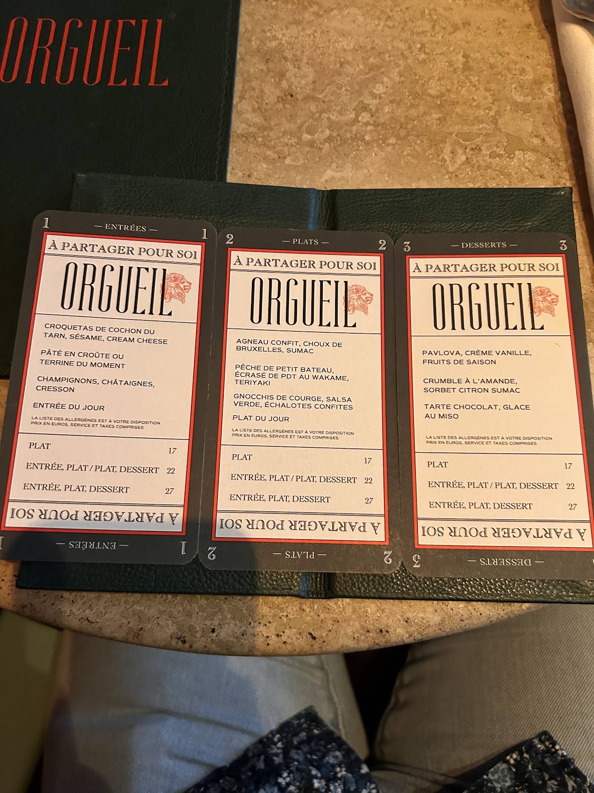 Menu de Orgueil