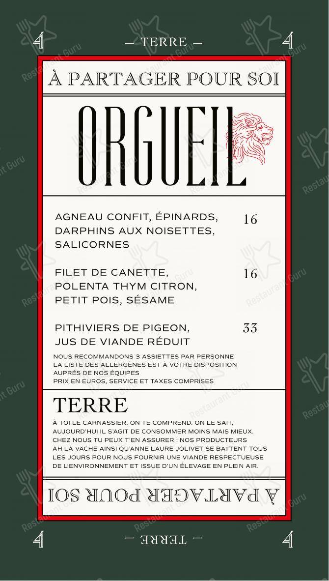 Menu bar pour Orgueil restaurant
