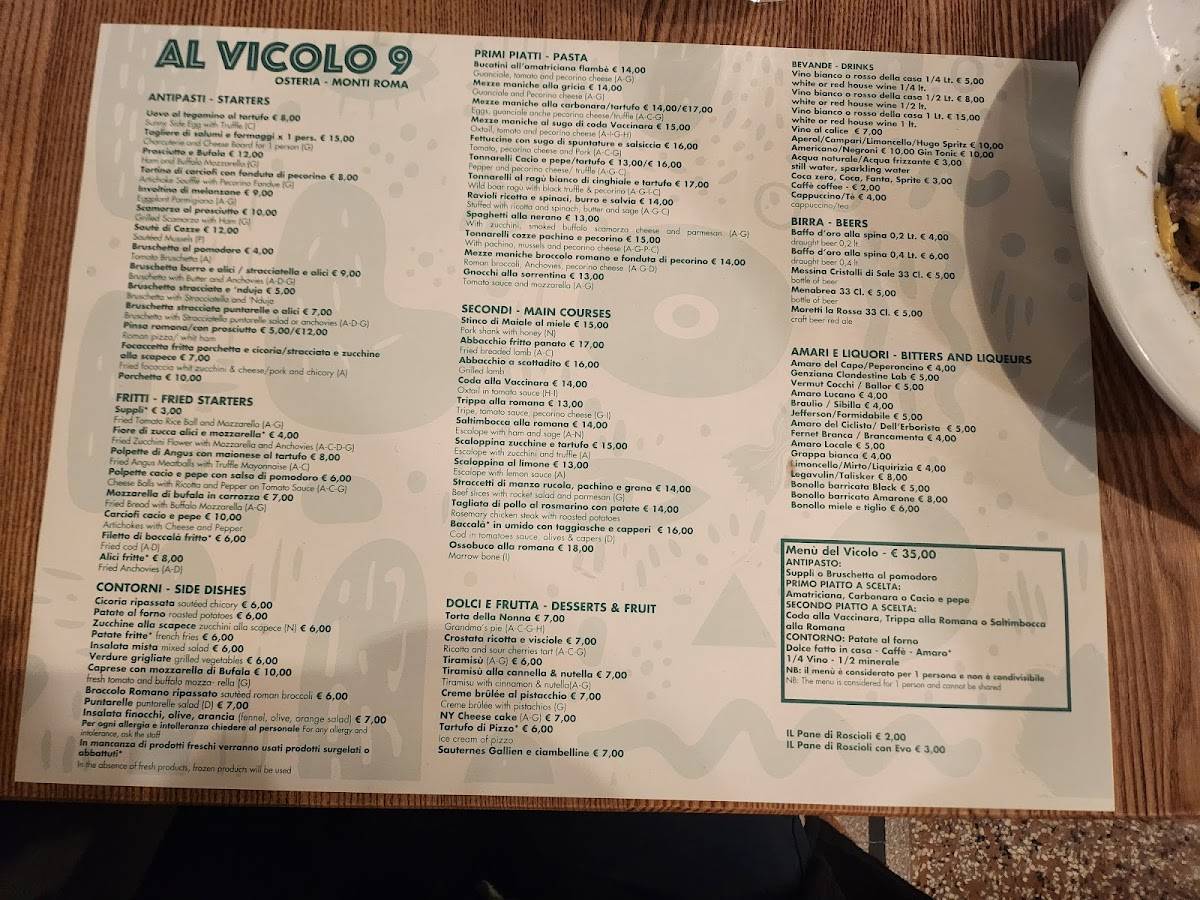 Menu di Osteria Al Vicolo 9 