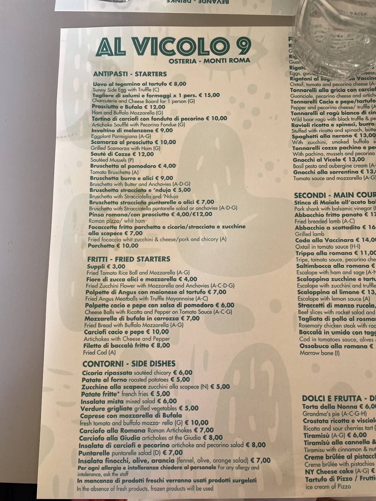Menu di Osteria Al Vicolo 9 